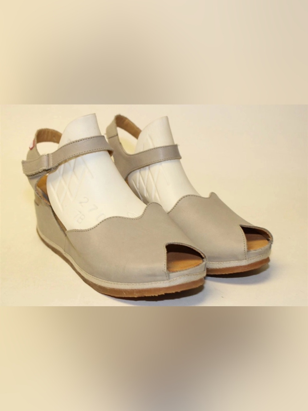 Onfoot Scalloped Peep-Toe Platforms in Light Taupe